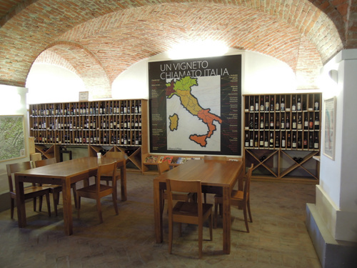 미식학대학 지하에 위치한 역사적인 와인 셀러 뱅크 오브 와인(Banca del Vino).
