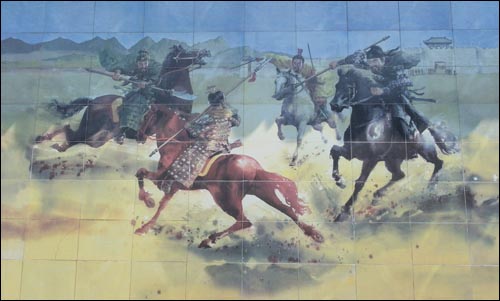 고대의 전쟁. 인천광역시 중구 선린동 인천차이나타운에 전시된 고대 중국군의 전투 장면. 
