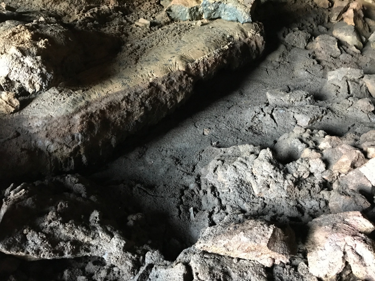 지난 25일 제주시 한림읍 상명리에서 발견된 용암동굴의 내부 모습. 흘러내린 축산분뇨가 바닥에 슬러지처럼 쌓여 있으며, 돼지털과 벌레들이 엉켜있었다. 