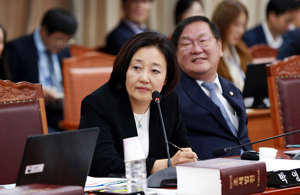  박영선 더불어민주당 의원이 13일 국회 기획재정위원회 국세청 국정감사에서 질의를 하고 있다.