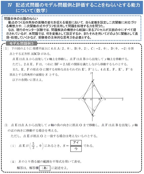 수리논술 문제 일본 대학입학공통시험의 수학 문제로 수리논술 형식으로 출제된다.