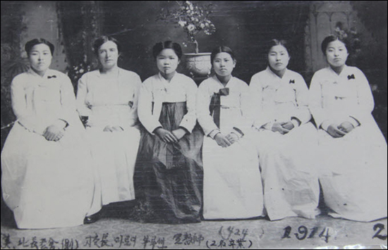 차보석 선생 재직 때인 1914년 제2회 신명여학교 졸업생