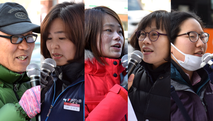  조돈희 울산이주민센터 대표, 주선락 민주노총부산본부 사무처장, 리샤오나 양산외국인노동자의집, 김경미 김해이주민인권센터 사무국장, 최고운 반빈곤센터 대표
