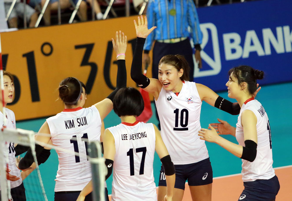  여자배구 대표팀, 2018 자카르타-팔렘방 아시안게임 '한국-인도' 경기 모습