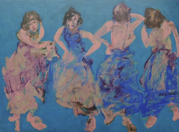  김영미 I '가락을 지닌 사람들(Rhythmic Dancers)' Oil on cardboard 108.8×78cm 2015. 도록 표지 작품 중 하나.