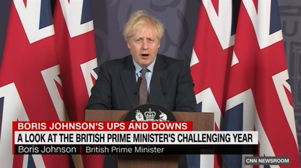 보리스 존슨 영국 총리의 유럽연합(EU) 탈퇴 연설을 보도하는 CNN 뉴스 갈무리.