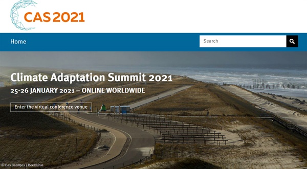  세계 기후 변화 적응 방안을 논의하는 '기후적응 정상회의(Climate？Adaptation？Summit) 공식 웹사이트 화면. 