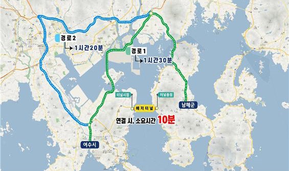 '여수~남해 해저터널' 지도.