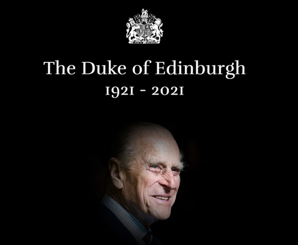   에딘버러 공작 필립공의 별세를 발표하는 영국 왕실 홈페이지 