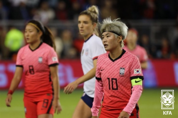  미국과 원정 친선경기를 치르는 한국 여자축구 대표팀 선수들