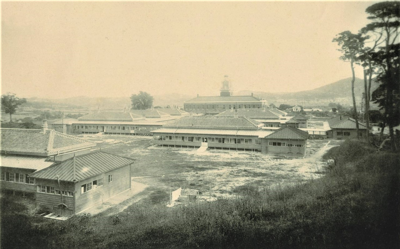 본관 신축 후 순차적으로 세원진 병동(7개 동)과 부속건물의 1908년 모습.