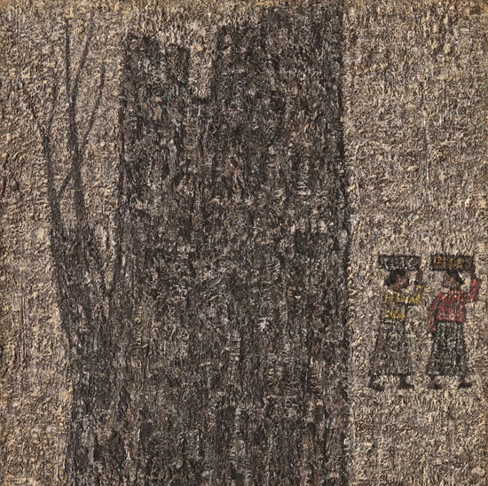 박수근 I '고목과 여인' 캔버스에 유채 45×38cm 1960대 전반. 리움미술관 소장
