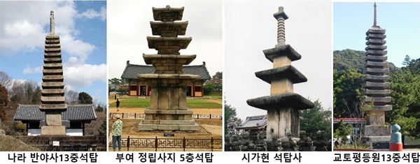           일본은 우리나라에 비해서 석탑은 거의 없고, 목조탑이 많습니다. 두 나라 석탑을 비교해보았습니다