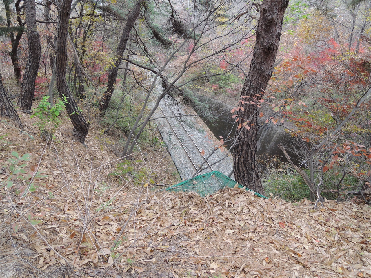 안전시설이 없는 경주 김유신장군묘 기차 터널 위의 모습