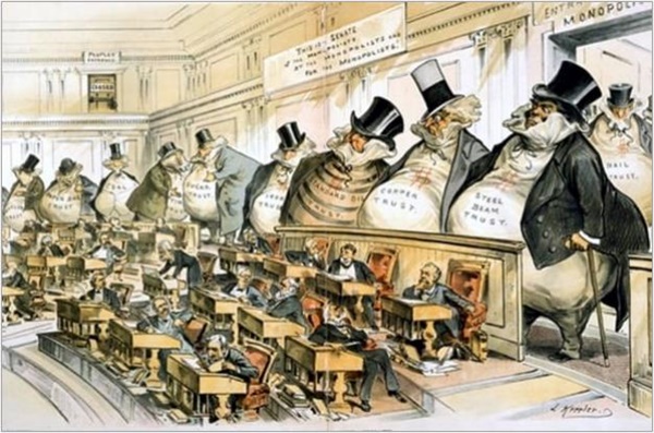19세기 미국 삽화가·만화가 조셉 케플러가 그린 ‘의원들의 주인들’(The Bosses of the Senate, 1889년 1월 23일)