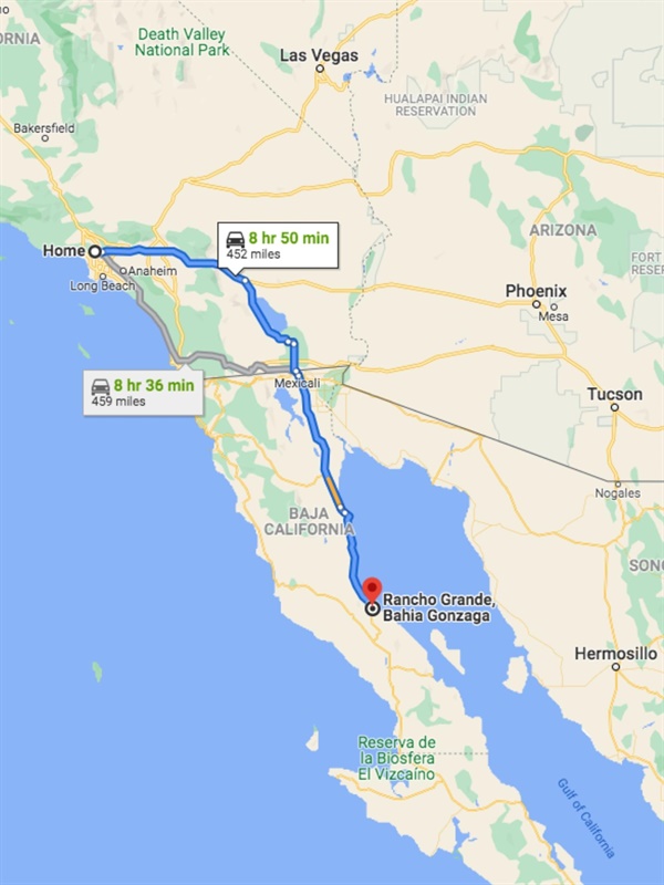 미국 로스앤젤레스에서 멕시코 바하 캘리포니아 곤자가 캠핑장까지 거리는 약 730킬로미터다. 서울과 부산 왕복 거리보다 길다.