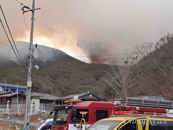 28일 오후 2시 26분경 합천군 율곡면 노양리 야산에서 화재 발생.