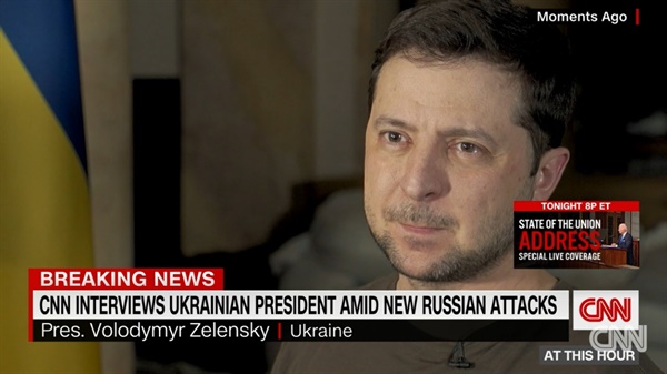볼로디미르 젤렌스키 우크라이나 대통령의 미 CNN 방송 인터뷰 갈무리.