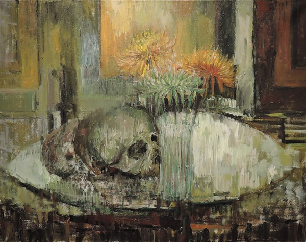 사빈 모리츠(Sabine Moritz) I '국화와 해골(Chrysanthemums and Skulls)' 유화 70.5×91.5cm 2015