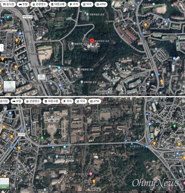 국내에 서비스 중인 구글 지도에서는 대통령 관저로 사용될 한남동 외교부 장관 공관과 대통령 집무실이 있는 국방부 청사를 위성 사진으로 모두 볼 수 있다. 