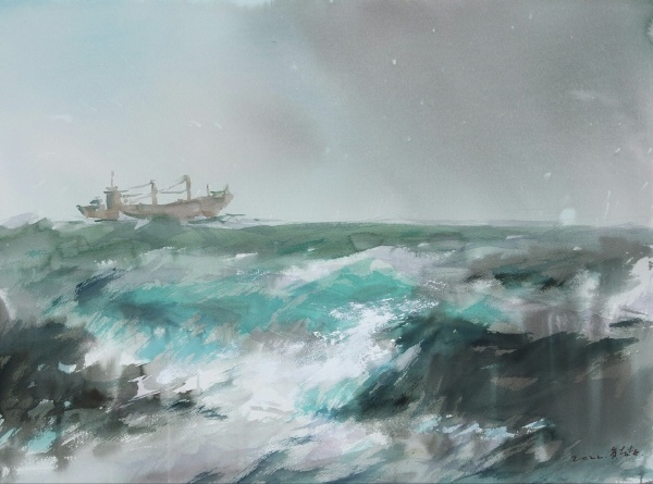 서양화가 서정철의 작품은 '도화지 위에 물감'으로 표현되는 그림 본연의 모습에 충실하다. 사진은 서정철 작가의 '바다'.