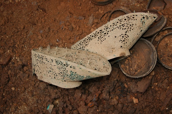 고창 봉덕리 금동신발 발견 당시 모습. 금동신발은 고구려·백제·신라 등 삼국시대 무덤에서 발견된 우리나라 고유의 금속공예품이다