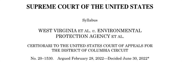 미국 연방 대법원이 30일(현지시각) 미 연방정부 기관인 환경보호청(EPA)가 발전소의 온실가스 배출량을 규제할 권한이 없다고 판결했다. 사진은 해당 판결문.
