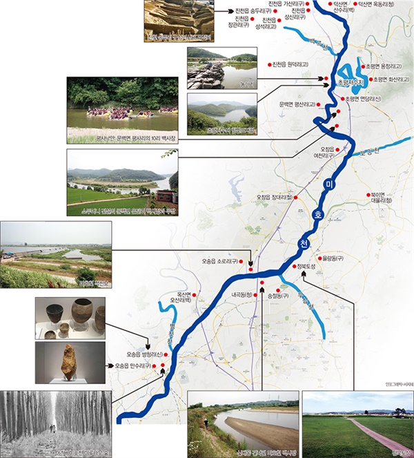 미호천 지역에 펼쳐져 있는 선사 유적 전경
