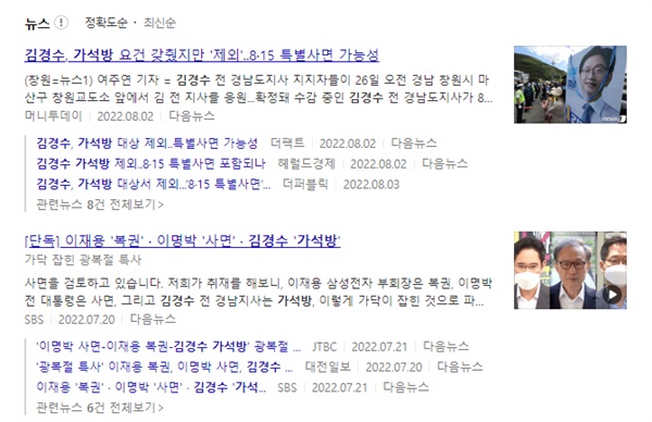 구속돼 있는 김경수 전 경남지사에 대해 언론들은 앞서 '가석방' 내지 '사면'이 된다고 보도했다.