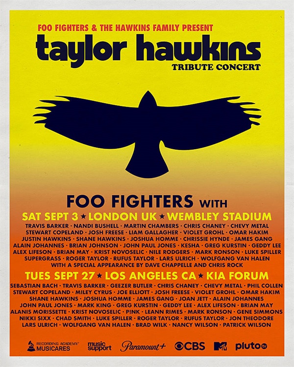  푸 파이터스(Foo Fighters) 전 드러머 테일러 호킨스(Taylor Hawkins) 추모 공연 포스터.