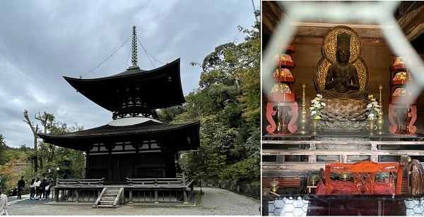 이시야마데라 절에 있는 다보탑은 일본에서 가장 오래되었다고 합니다. 오른쪽 사진은 안에 모셔진 불상입니다. 450여 년 전 세운 탑입니다.
