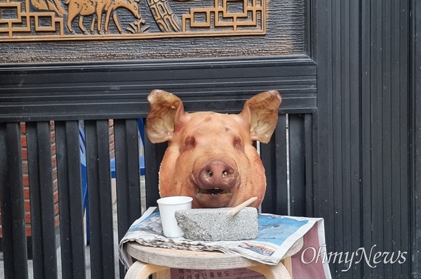 대구 북구 대현동 이슬람사원 건설 현장 입구에 사원 건축에 반대하는 주민이 돼지머리를 갖다 놓아 혐오 논란이 일고 있다.