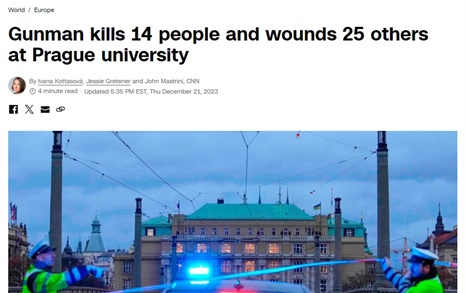 체코 프라하 카렐대서 학생이 총기난사... 최소 14명 사망