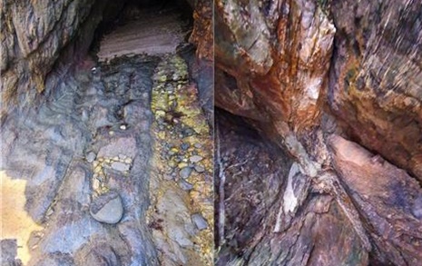 용 비늘과 핏자국이 있는 태안 용난굴