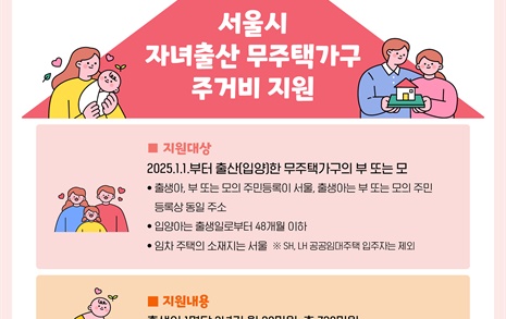 서울시, '자녀 출산 무주택가구'에 주거비 720만 지원