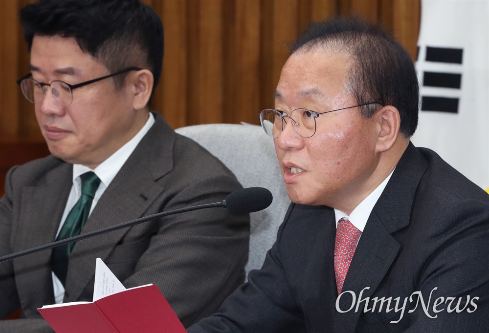  윤재옥 국민의힘 원내대표가 5일 서울 여의도 국회에서 열린 원내대책회의에서 발언하고 있다.