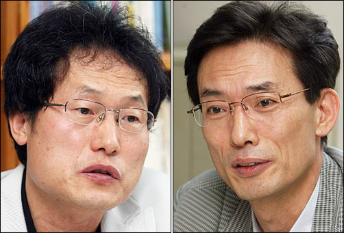 조희연 성공회대 교수(왼쪽)와 박승호 경상대 교수.
