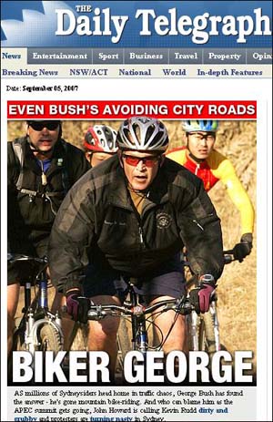 '부시(bush)'로 가서 산악자전거를 즐긴 부시 미국 대통령.