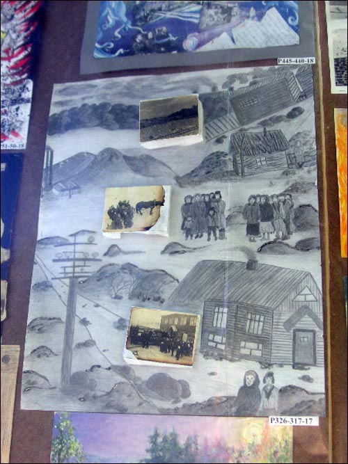 학살희생박물관 벽에 걸린, 시베리아 강제이주를 주제로 한 어린이들의 그림 2.