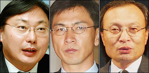 2006년 10월 베이징 비밀접촉의 주역들. 왼쪽부터 이화영 의원, 안희정씨, 이해찬 전 총리(자료사진).