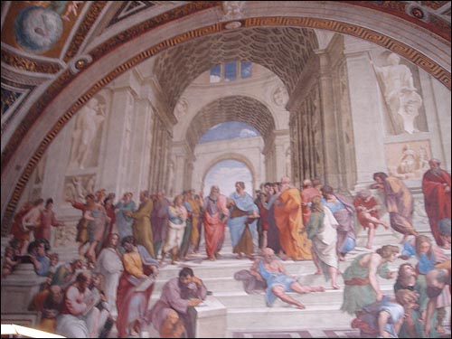라파엘로의 <아테네 학당> 르네상스 예술가들이 모델이 된 고대 그리스의 석학들. 