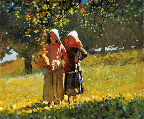(Apple Picking, Two Girls in sunbonnets or in the Orchard), Watercolor on paper, 1878, Terra Museum of American Art, Chicago, Illinois, USA