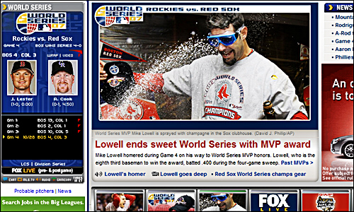 MVP 기념 샴폐인 세례? 마이크 로웰은 월드시리즈 1홈런 4타점을 기록 최우수선수(MVP)에 선정됐다.