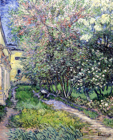 '생-레미병원의 정원' 캔버스에 유화 91×72cm 1889. 이 작품은 고흐의 색채회화의 완성기의 것으로 색채를 통한 인간의 구원과 자연의 영혼을 발견하였다