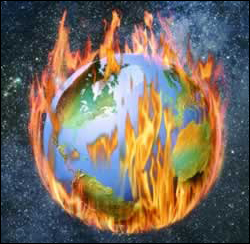 지구온난화의 심각성을 ‘불타는 지구’로 형상화한 그림.