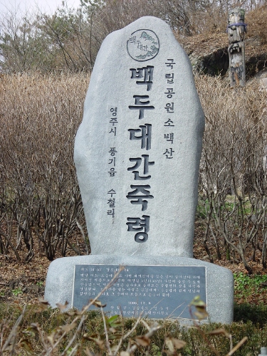  백두대간 죽령임을 알리는 표석