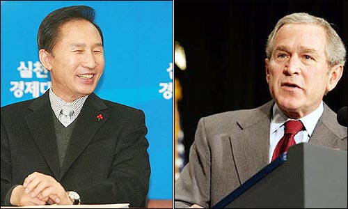 이명박 한나라당 대선후보(왼쪽)와 부시 미 대통령(자료사진).