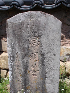 명나라를 흠모하는 비석. 큰 글씨 왼쪽 작은 글씨는 숭정삼신유(崇楨三申酉)라 새겨져 있다. 명나라가 망한 1644년 이후 세 번째 신유년에 비석을 세웠다는 뜻이다. 1801년 (순조1년)으로 숭정세월이 끝나고도 157년이 흐른 뒤다. 