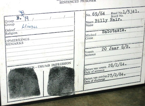 '빌리 네어'라는 이름의 수감자 개인기록카드