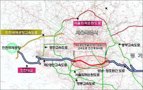  2경인연결고속도로(안양~성남간) 노선 계획도 